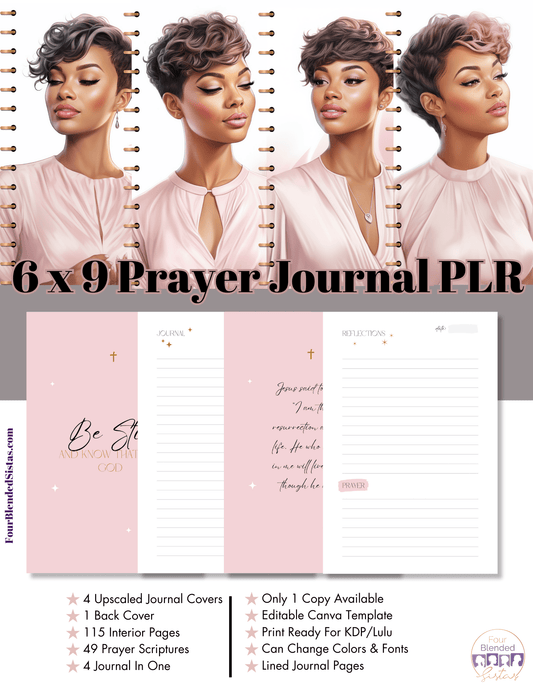 6x9inch SCRIPTURAL PRAYER JOURNAL KIT | PLR (Private Label Rights) Done For You Self-Publishing Journal 006 - Four Blended Sistas