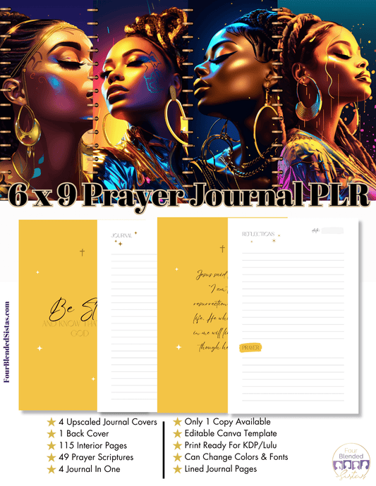 6x9inch SCRIPTURAL PRAYER JOURNAL KIT | PLR (Private Label Rights) Done For You Self-Publishing Journal 007 - Four Blended Sistas