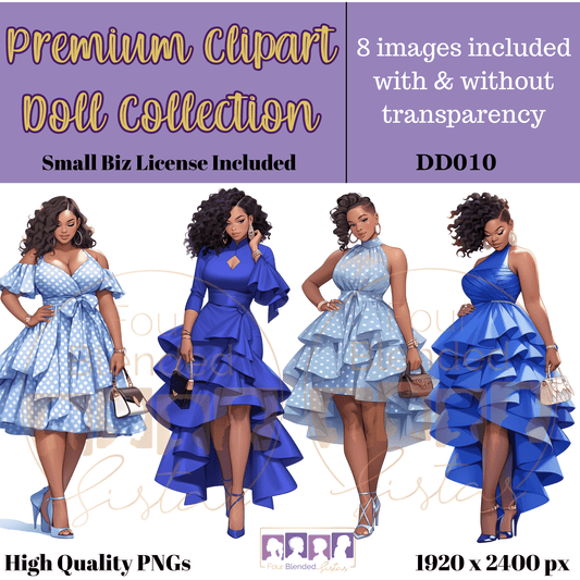 Blues & Polka Dots Fashion Premium Clipart Dolls | DD010-82223 - Four Blended Sistas