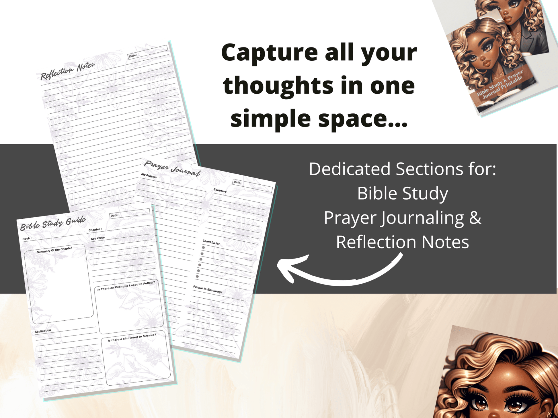 Printable Bible Study & Prayer Journal 2-in-1 Bundle – Deepen Your Faith, Organize Your Thoughts - Four Blended Sistas