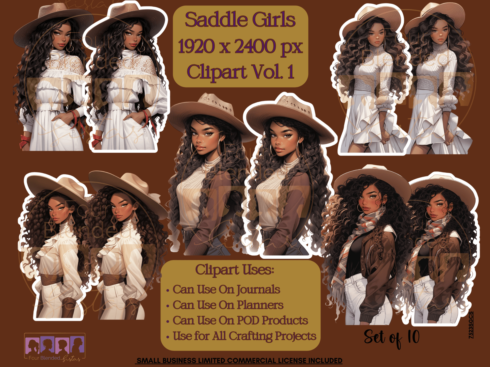 "SADDLE GIRLS" HI RES CLIPART Vol. 1 - Four Blended Sistas