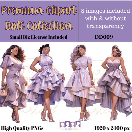 Shades Of Purple Fashion Premium Clipart Dolls | DD009-82223 - Four Blended Sistas