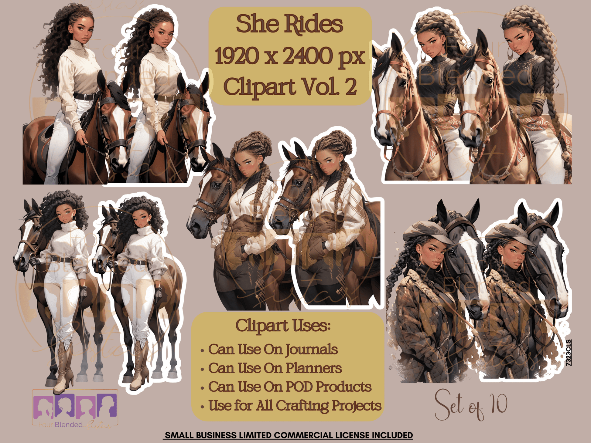 "SHE RIDES" HI RES CLIPART Vol. 2 - Four Blended Sistas